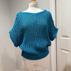 Free People Teal Ocean Palace Open-Knit Sweater Vest